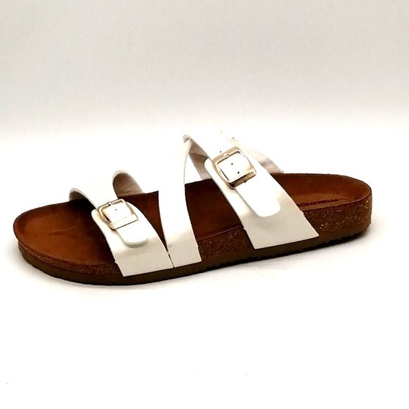 Maurices Womans Lucy Double Buckle Slide Sandals White‎ Cork Wedge Heel 6M - Picture 1 of 10